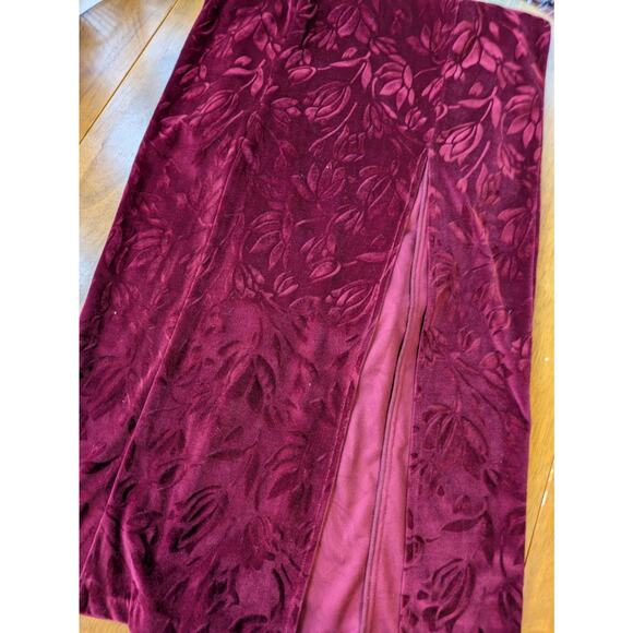 Howard Hartsfield Maxi Dress M Red Velvet Floral 90s Halter Mock Neck Slit - Picture 10 of 10